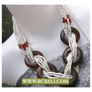 Wrap Beaded White mixed Wooden Necklaces Fashion